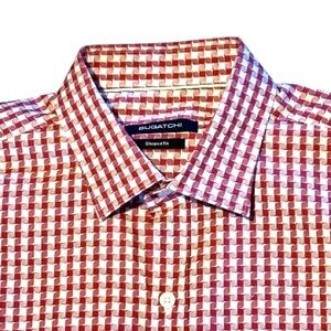 Bugatchi Men's Red Checkered Button Down Dress Shirt size Medium  M